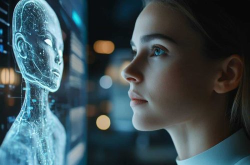 En jente ser på an AI-agent på en skjerm—et bilde på AI og kundelojalitet i moderne bedrifter.